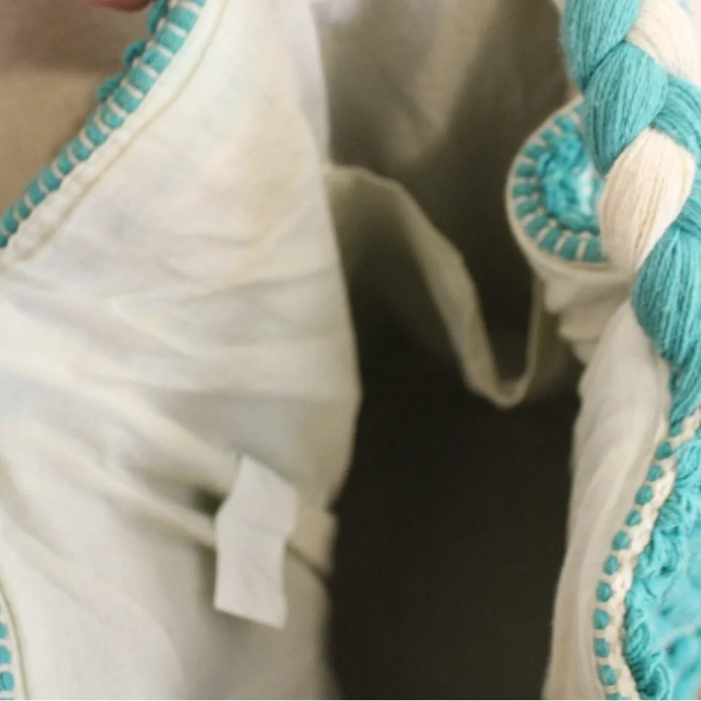 Boho Turquoise Cream 100% Cotton Knit Beach Festival Crossbody Bag Large